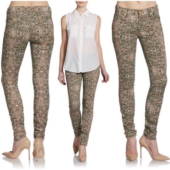 7 For All Mankind Beige Pink Green Snake Print Low-Rise Tapered Ankle Jeans, 29 - Picture 5 of 16